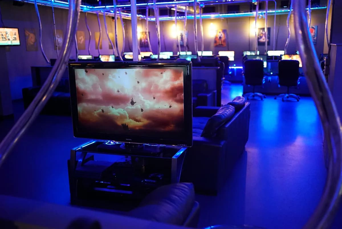 The big screen gaming station area at OverKlocked Gaming in Edmonton